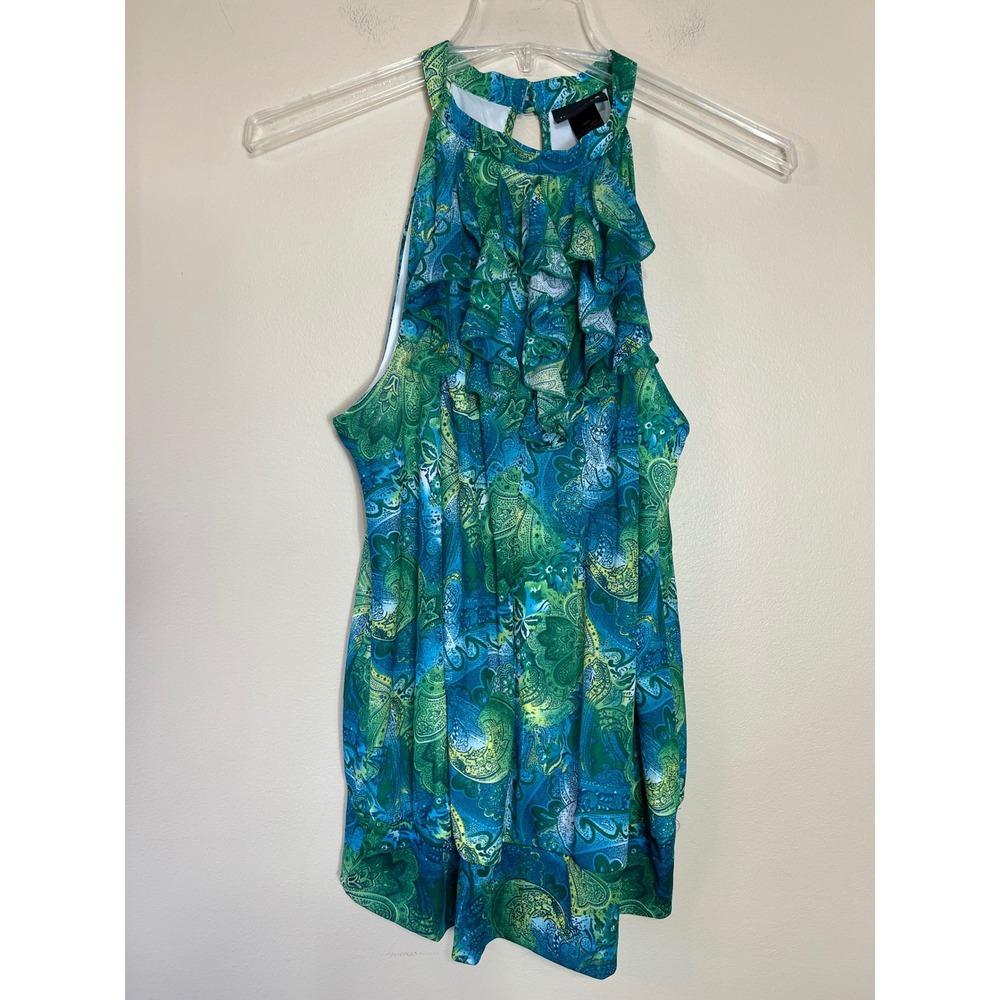 Lane Bryant Green Blue Paisley Ruffle Halter Blouse Top Plus Size 18/20